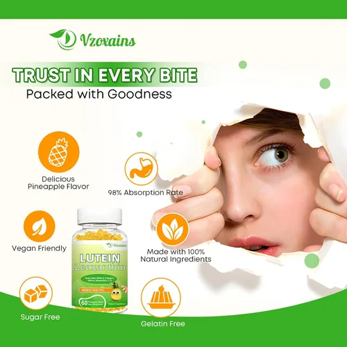 Miniatura 5 de Luteína 20 mg con gomitas de zeaxantina, luteína y zeaxantina suplementos con vitaminas oculares C, E, arándano para la salud ocular - 60
