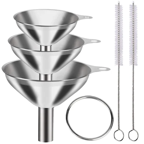 Embudo de metal de acero inoxidable, juego de 3 embudos grandes, medianos y pequeños, mini embudos de grado alimenticio para uso en cocina, botellas