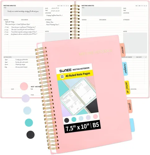 Miniatura 11 de SUNEE Cuaderno de reuniones para trabajar con elementos de acción, 160 páginas, planificador de proyectos de tamaño A4, agenda de reuniones