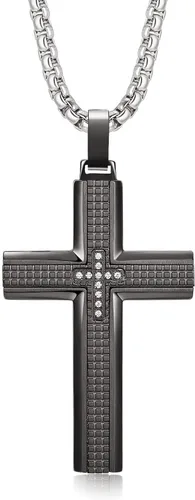 Collar de cruz para hombre, colgante de acero inoxidable 316L, color blanco, dorado, negro, azul, caja de regalo incluida