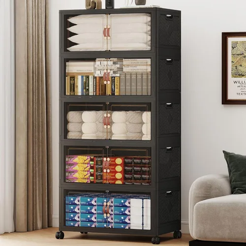 Miniatura 9 de 468QT - Contenedores de almacenamiento apilables extra grandes con tapas, ruedas y puerta, organizadores plegables de armario de 117 galones