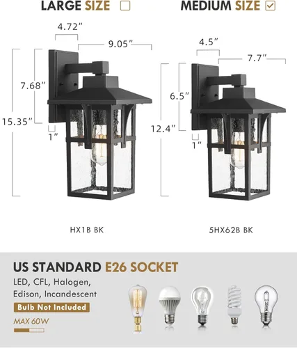 Miniatura 4 de HWH INVESTMENT Lámpara de pared para interiores y exteriores, con pantalla de vidrio sembrado, accesorios de luz impermeables para porche, puerta