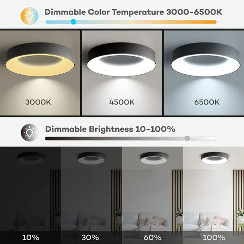 Miniatura 5 de Annaror Lámpara de Techo LED RGB de Montaje al Ras con Control Remoto, Luminaria de Techo Negra de 11 Pulgadas 24W, Color de Luz Cambiable