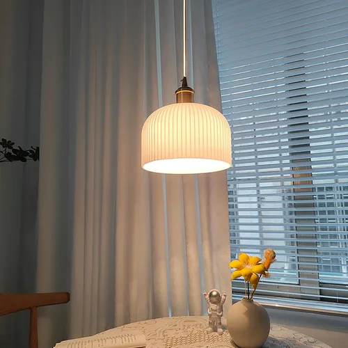 Miniatura 2 de Lámpara colgante cilíndrica de vidrio blanco leche de 7.4 pulgadas, bola de vidrio esmerilado con acabado de latón, iluminación colgante de granja