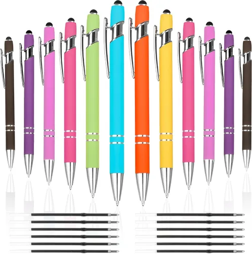 Miniatura 23 de 12 PCS Bolígrafos 2 en 1 con Punta Stylus, Bolígrafo de Metal con Tinta Negra de 1.0 mm, Stylus para Pantallas Táctiles (Oro Rosa y Azul Claro)
