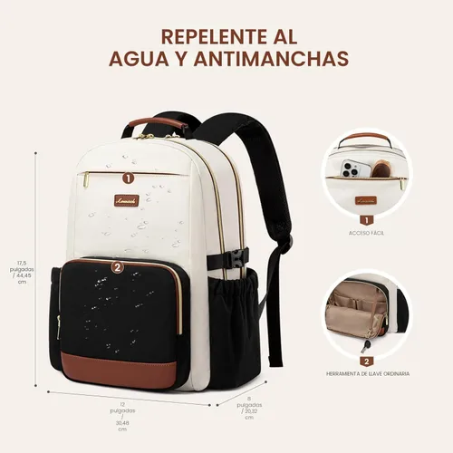Miniatura 5 de LOVEVOOK Mochila para laptop para mujer, 15,6 pulg. Beige - Negro - Castaño