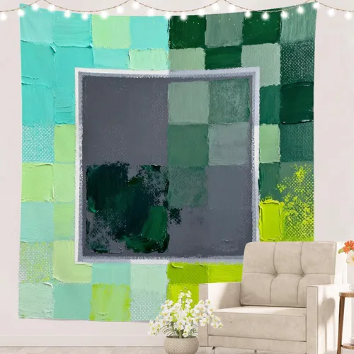 Miniatura 72 de Batmerry Tapiz azul y blanco, tapiz abstracto de pintura azul, negro, gris y blanco, para sala de estar, dormitorio, pared, decorativo, 51.2 x 59.1