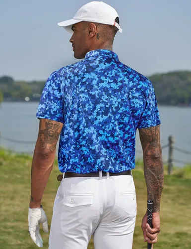 Miniatura 21 de TAPULCO Camisetas tipo polo de secado rápido para hombre, diseño de camuflaje, atléticas, ligeras, transpirables, casuales, para golf