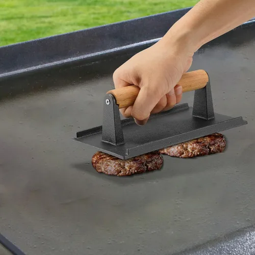 Miniatura 4 de BBQ Accessories - Cubierta redonda de acero inoxidable de 12 pulgadas, cúpula de fusión de queso, kit de prensa rectangular de hierro fundido