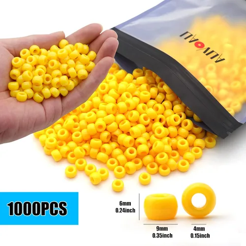 Miniatura 2 de 1000 piezas cuentas de pony para pulsera de 9 mm cuentas de plástico amarillas en barril para collar, cuentas de pelo para trenzas, llavero, Amarillo