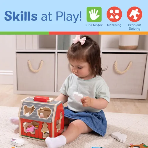 Miniatura 4 de Melissa & Doug Granero de juguete de madera para llevar, juego portátil de 11 piezas para niños pequeños con animales de granja y techo desplegable