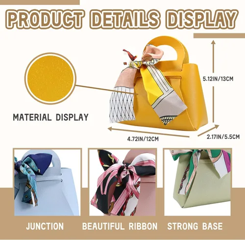 Miniatura 2 de LPEIEB Paquete de 12 Bolsas de Regalo Tipo Candy Bag de Cuero con Cinta, Bolsas de Regalo de Boda de PU con Asa de Cinta, Cajas de Favor de Fiesta