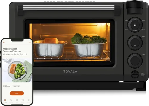 Tovala Smart Oven Pro, horno de convección de sobremesa 6 en 1 - Vapor, tostar, freír al aire, hornear, asar y recalentar - horno de vapor y
