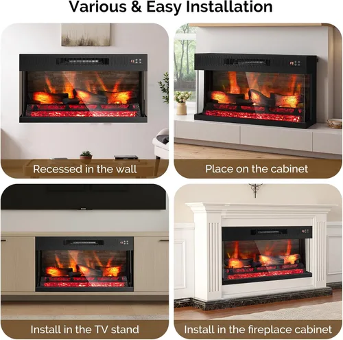 Miniatura 5 de Bonnlo Chimenea eléctrica de vidrio de 3 caras de 28 pulgadas de ancho con aplicación y control remoto, calentador de chimenea falso realista con 6