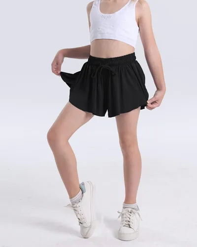 Miniatura 5 de KEREDA Pantalones cortos fluidos para niñas, pantalones cortos de mariposa para niñas adolescentes con forro de elastano 2 en 1 para correr