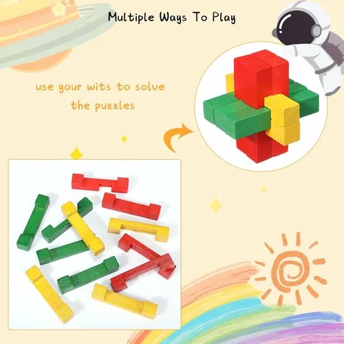 Miniatura 3 de Syhood Juego de 12 piezas de rompecabezas de madera para el cerebro 3D IQ Challenge Toy Games Logic Mind Smart Puzzle Box Lock Toy Brain Teaser