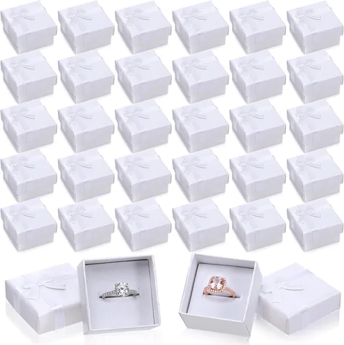Miniatura 11 de Bucherry 72 cajas de anillos de 1.6 x 1.6 pulgadas, caja de joyería de cartón duro con lazo de cinta, pequeñas cajas de regalo para pequeñas Negro