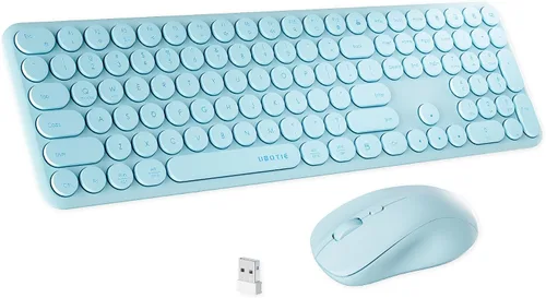 Combo de teclado y mouse inalámbricos con 110 teclas redondas, interruptor de encendido y sensación de escritura con interruptor de tijera, ideal