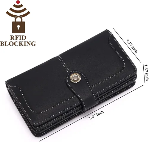 Miniatura 4 de FALAN MULE Cartera de cuero genuino RFID bloqueo gran capacidad Trifold señoras cartera.