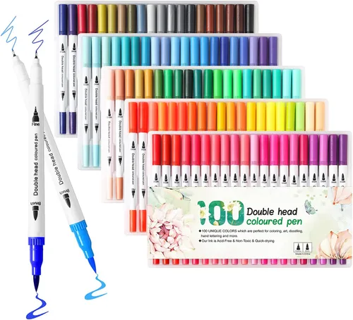 Upanic 100 marcadores artísticos para libros de colorear para adultos, marcadores de pincel | Bolígrafos para colorear para letras, diario, bocetos,