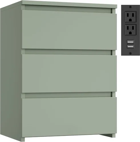 Miniatura 10 de FOTOSOK Mesita de noche negra, mesita de noche de 26" de altura con estación de carga, mesita de noche negra con puertos USB y tomas de corriente