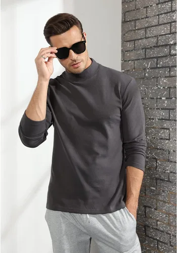 Miniatura 5 de Rela Bota Suéter de manga larga con cuello alto para hombre, diseño básico, elástico, ajustado