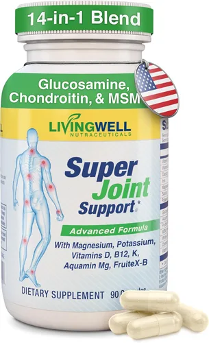 SUPER JOINT SUPPORT Glucosamina condroitina y MSM para la salud ósea y muscular - Suplemento articular para hombres y mujeres con vitamina D, B12,