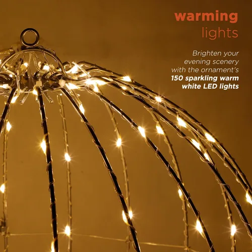 Miniatura 7 de Alpine Corporation Adorno colgante de metal plegable para interiores y exteriores de 16 pulgadas de alto, con luces LED blancas cálidas, decoración