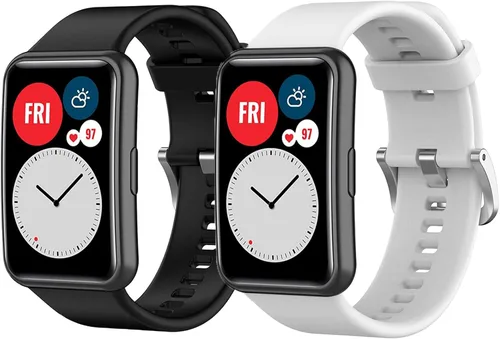 YOUkei Sport - Correa deportiva de repuesto de silicona suave compatible con Huawei Watch FIT, Bluetooth, SmartWatch (paquete de 2, blanco y negro)