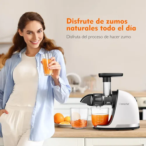Miniatura 2 de Máquinas de exprimir por prensa fría, exprimidor de masticación lenta AMZCHEF con función inversa, alto rendimiento de jugo, fácil de limpiar