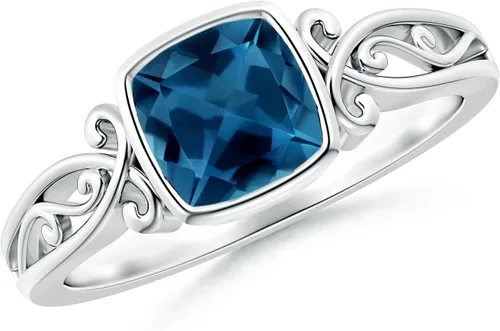 Angara Anillo solitario de topacio azul Londres de estilo vintage natural en oro macizo de 14 quilatesplatino Piedra natal de noviembre,