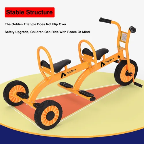 Miniatura 6 de Triciclos en Tándem para Niños de 3 a 5 Años, Triciclo de Pedal Preescolar para Juego Grupal en el Patio, Marco de Metal Resistente, Neumáticos