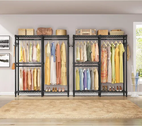 Miniatura 8 de VIPEK V4 - Perchero resistente para colgar ropa, capacidad de carga de 810 libras, perchero de doble barra con estantes ajustables y ganchos Negro