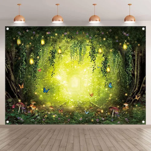 Miniatura 2 de Telón de fondo de bosque encantado de primavera de 7 x 5 pies para decoración de pared de habitación de niños y niñas, decoración de pared