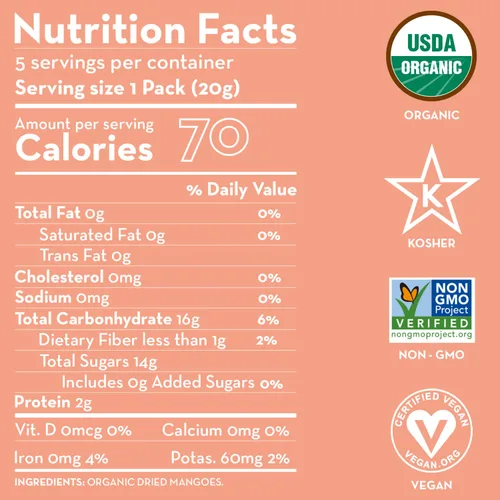 Miniatura 2 de Sunny Fruit Mangos secos orgánicos suaves – 1 bolsa (5 paquetes de porciones individuales) Sin conservantes, sulfuros o azúcar añadido Paquetes