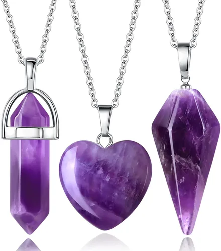QINJIEJIE Juego de collares de cristal de amatista curativa para mujer, colgantes de piedra de cuarzo, joyería de cristal púrpura natural, piedras