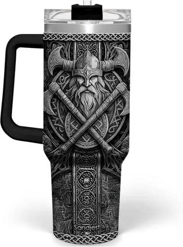 Miniatura 22 de SANDJEST Taza con bandera americana con asa, taza de café de acero inoxidable con aislamiento de 40 oz con tapa y pajita, regalos de América