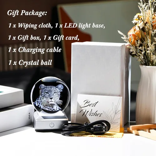 Miniatura 5 de Figura de Escultura 3D de Guepardo en Bola de Cristal con Base de Luz Colorida, Regalos de Guepardo para Mujeres y Hombres en Navidad y Cumpleaños