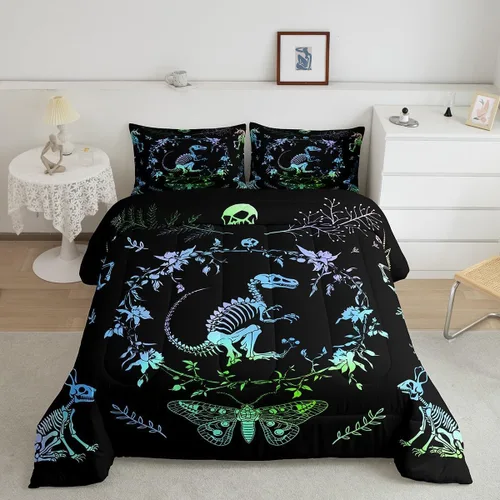 Miniatura 44 de Castle Fairy Juego de edredón tamaño twin con lobo, animales salvajes y plantas, exótico, bohemio, loto misterioso, colección de cama suave
