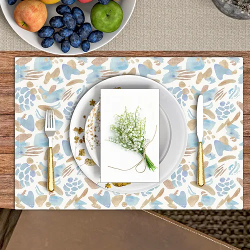 Miniatura 3 de Juego de 4 manteles individuales azules y marrones, manteles individuales de acuarela para la cocina del hogar, restaurantes, lino al aire libre