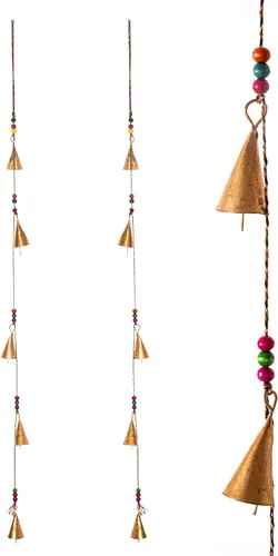 Campana rústica vintage para decoración de pared del hogar, jardín, 5 campanas hechas a mano en una cuerda con cuentas, campanas de viento, campanas