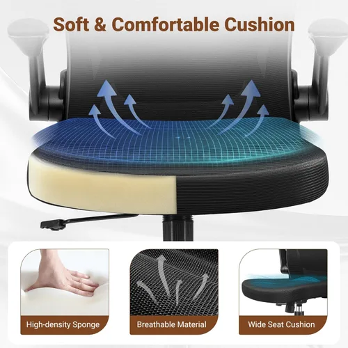 Miniatura 5 de BESTFAIR Silla de oficina ergonómica, silla de escritorio de malla para computadora con soporte lumbar, silla giratoria con brazos abatibles y Negro