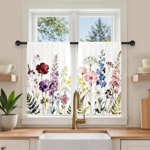 Miniatura 16 de Barn Door Printed Polyester Short Kitchen Curtains 27.5" W x 36" L, Rod Pocket Rustic Wood Door Curtains, Small Decorative Window Curtains for