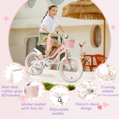 Miniatura 3 de Bixike Bicicleta estilo princesa para niñas con canasta para niños y niñas pequeñas de 2 a 13 años, bicicleta de 12, 14, 16, 18 pulgadas para niños