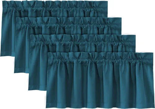 Miniatura 30 de H.VERSAILTEX Cenefas de cortina 100% opacas para ventanas, 2 paneles con aislamiento térmico, bolsillo para barra, pequeña cenefa corta para cocina