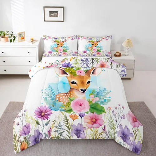 Miniatura 17 de Erosebridal Lindo juego de edredón con diseño de gatos, ropa de cama con temática de animales, edredón y juegos de ropa de cama de flores coloridas