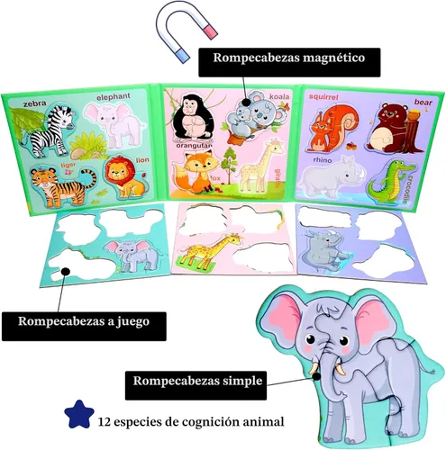 Miniatura 3 de Rompecabezas magnéticos para niños de 1 a 3 años, rompecabezas de viaje para niños de 2 a 4 años, juguete de actividades con animales para niños