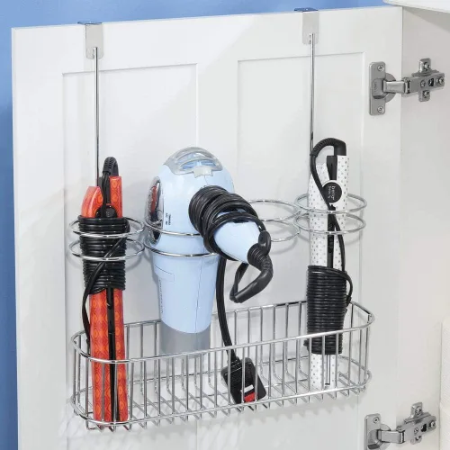 Miniatura 4 de mDesign - Canasta de almacenamiento de metal para poner sobre la puerta del gabinete,para cuidado del cabello y herramientas de peinado, Acero
