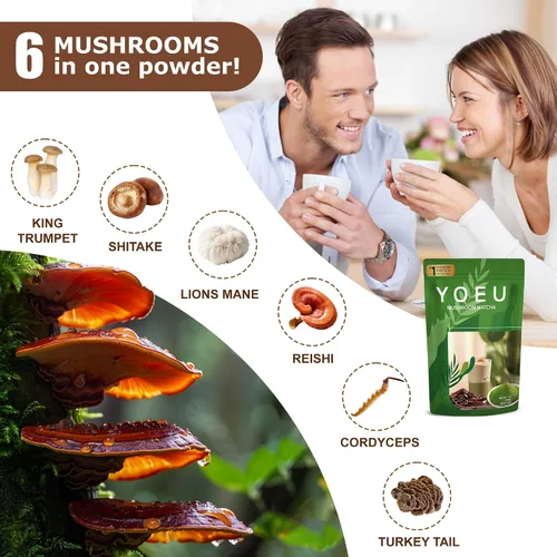 Miniatura 3 de 6.35 oz, polvo orgánico de hongos matcha, matcha japonés y 12 ingredientes naturales, café instantáneo, polvo con leche, alternativa al café