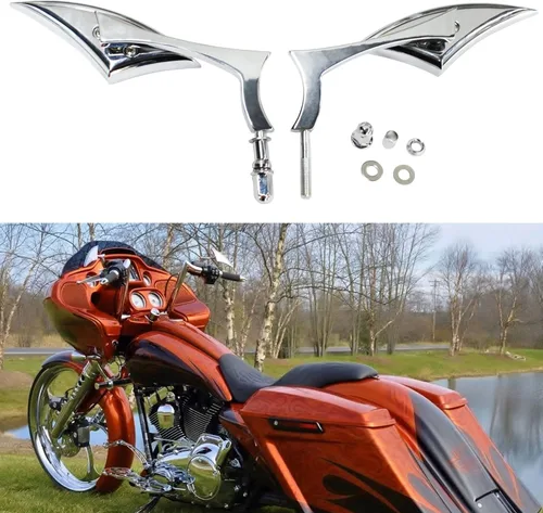 Miniatura 7 de Rich Choices Espejos retrovisores laterales de cuchillo cromados para motocicletas Compatibles con Harley Road King Street Glide FLHX Road Glide